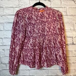 Oliphant 100 % Cotton Silk Long Sleeve Pintuck Blouse